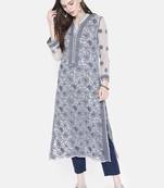 Ada Hand Crafted Grey Georgette Lucknowi Chikankari Indian Women Kurta With Slip - A224009
