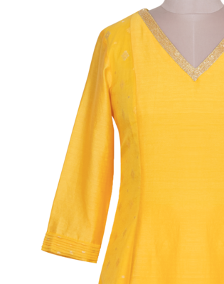 Turmeric Yellow Gold Kardana Chanderi readymade Tunic set 4