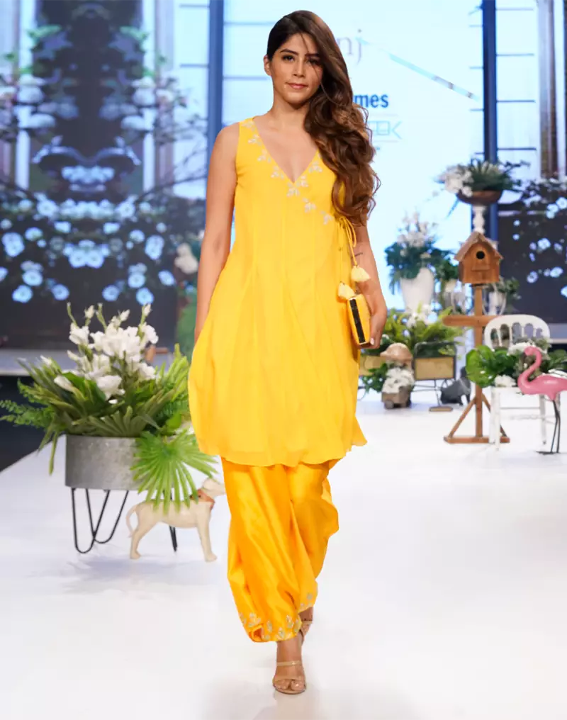 Turmeric Yellow Resham and Kasab Georgette readymade Tunic set