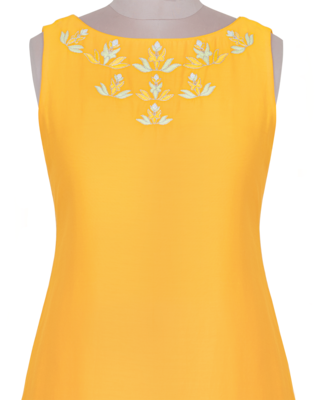 Saffron Resham and Kasab Chanderi readymade kurta set 4