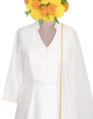 Cream Gold Kardana Chanderi and Jacquard Chanderi readymade Suit set 4