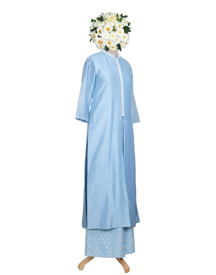Denim Blue White Kardana and Resham Chanderi readymade kurta set 2