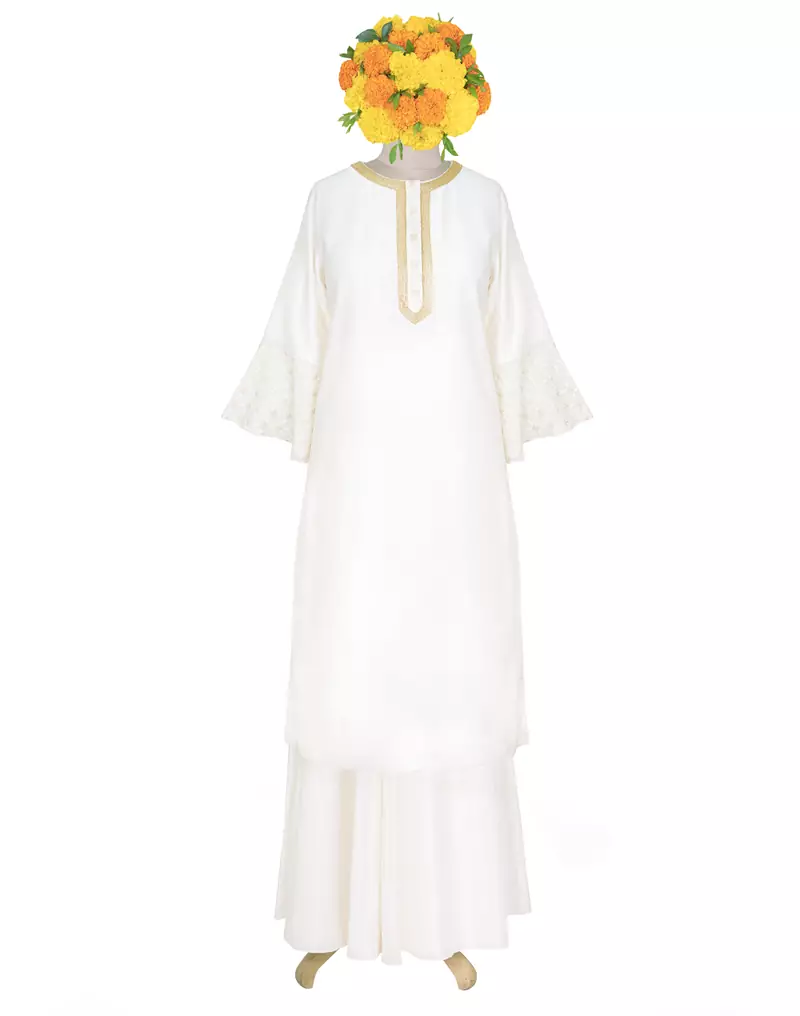 Cream Gold Kardana Chanderi readymade kurta set