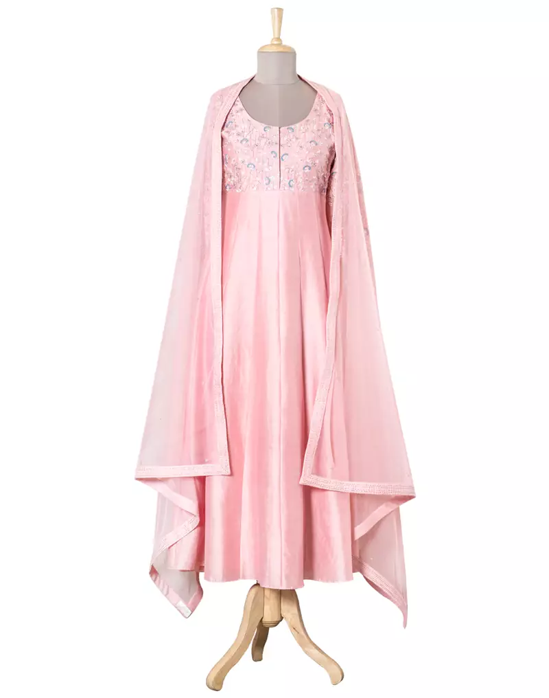Onion Pink Multi- colour Resham and Kasab Chanderi readymade Anarkali suit