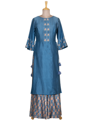 Blue Stone Resham Chanderi readymade Tunic set 1