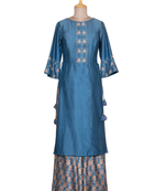 Blue Stone Resham Chanderi readymade Tunic set