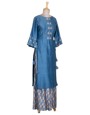 Blue Stone Resham Chanderi readymade Tunic set 2