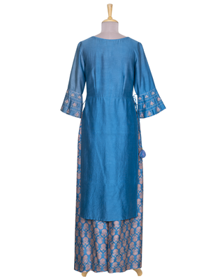 Blue Stone Resham Chanderi readymade Tunic set 3
