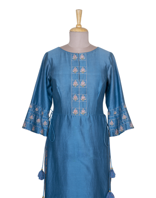 Blue Stone Resham Chanderi readymade Tunic set 4