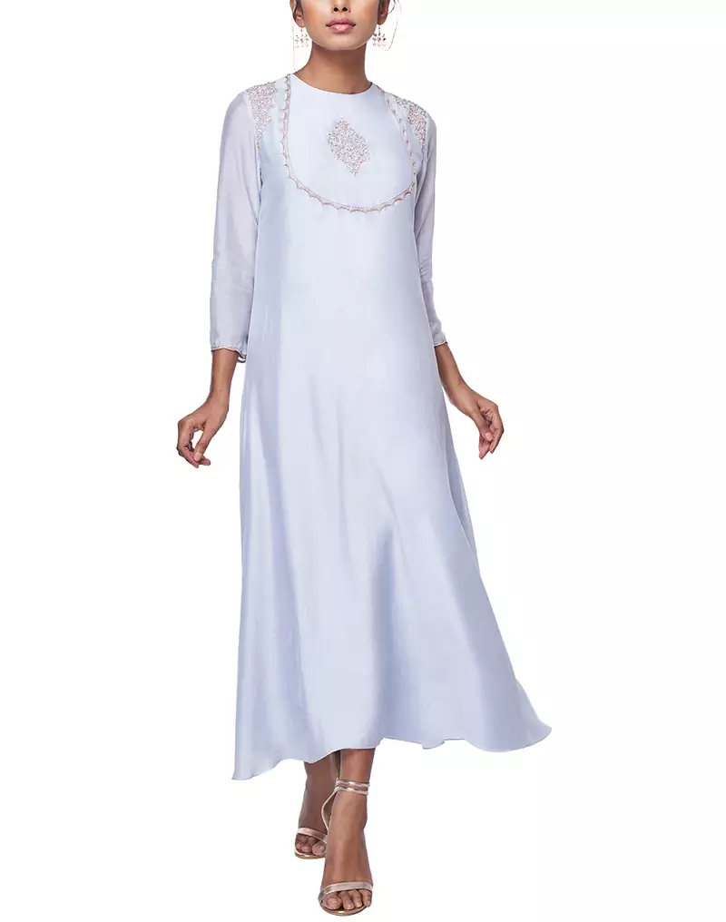 Sky Blue Resham and Kasab Chanderi readymade Tunic