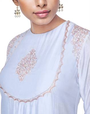 Sky Blue Resham and Kasab Chanderi readymade Tunic 4