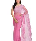 Ada Hand Embroidered Pink Faux Georgette Lucknowi Chikankari Women Saree With Blouse - A84006