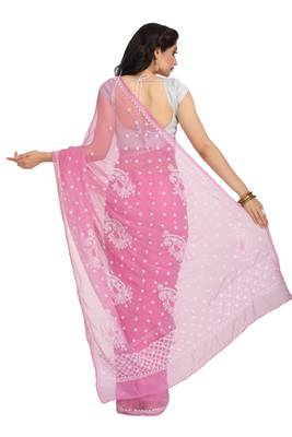 Ada Hand Embroidered Pink Faux Georgette Lucknowi Chikankari Women Saree With Blouse - A84006 2