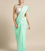 Sea Green Embroidered Cotton Saree With Blouse