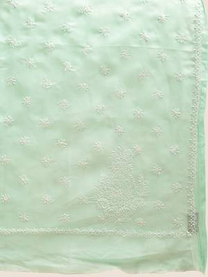 Sea Green Embroidered Cotton Saree With Blouse 3