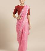 Ada Hand Embroidered Pink Georgette Saree With Blouse - A204743