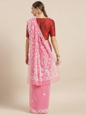 Ada Hand Embroidered Pink Georgette Saree With Blouse - A204743 2