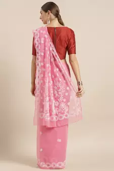 Ada Hand Embroidered Pink Georgette Saree With Blouse - A204743