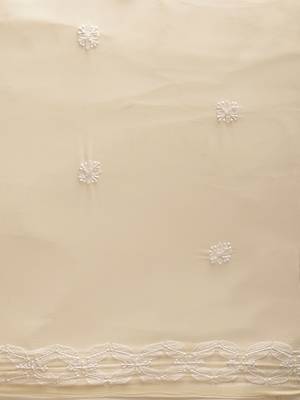 Hand Crafted Beige Georgette Lucknowi Chikankari Indian Women Saree With Blouse 3