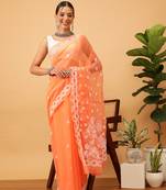 Ada Hand Embroidered Rust Georgette Lucknowi Chikankari Saree With Blouse A129558
