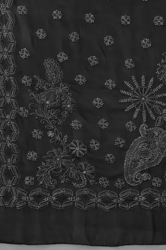 Handmade Black Georgette Lucknowi Chikankari Indian Women Saree With Blouse