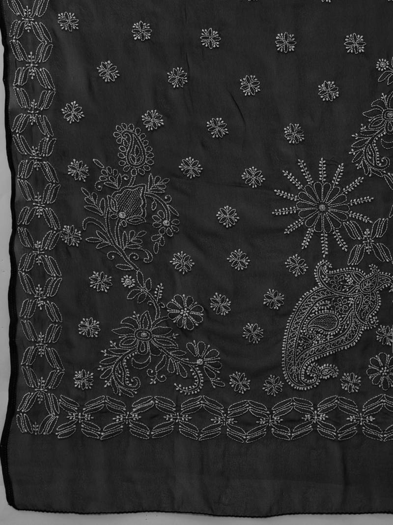 Handmade Black Georgette Lucknowi Chikankari Indian Women Saree With Blouse