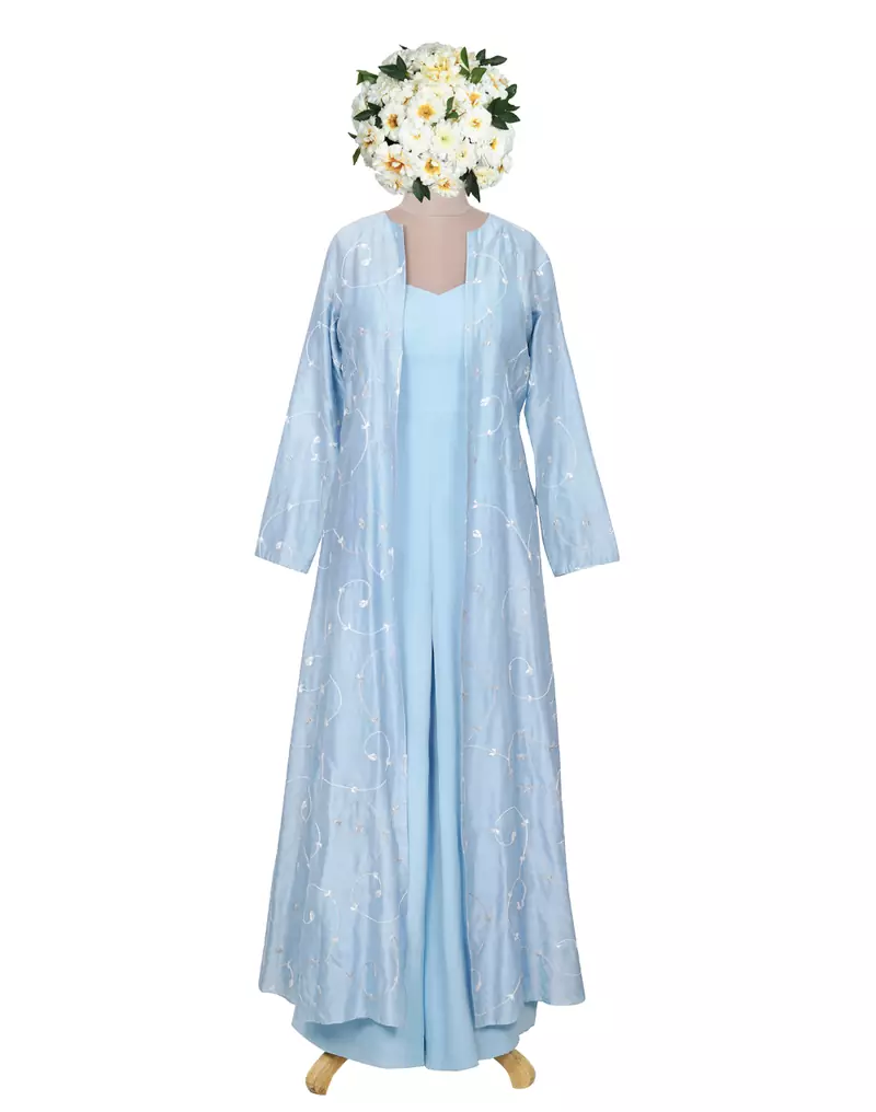 Denim Blue Resham and Kasab Chanderi Jumpsuit