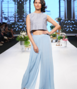 Denim Blue Resham and Kardana raw silk crop top set
