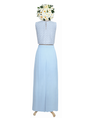 Denim Blue Resham and Kardana raw silk crop top set 3