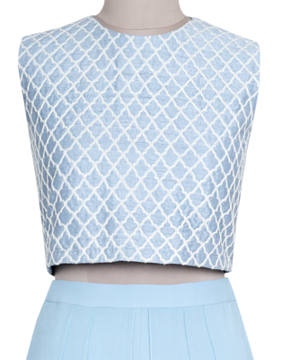 Denim Blue Resham and Kardana raw silk crop top set 5