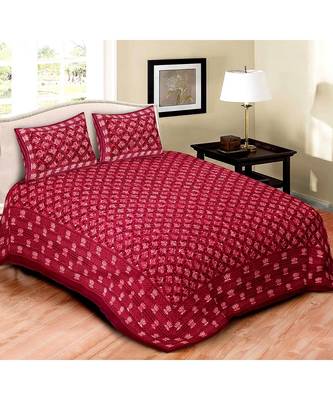 Maroon  Dabu Print Cotton Double King Size Bed Sheet With Chain Pillow Cover 1