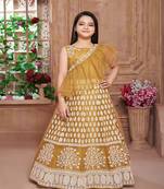 yellow embroidered polyester kids-girl-gowns
