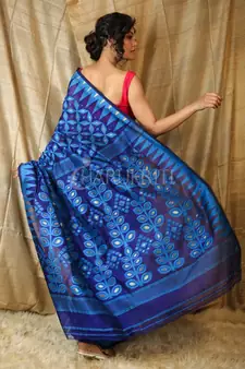 Dark Blue Hand Woven Blended Cotton Saree Without Blouse