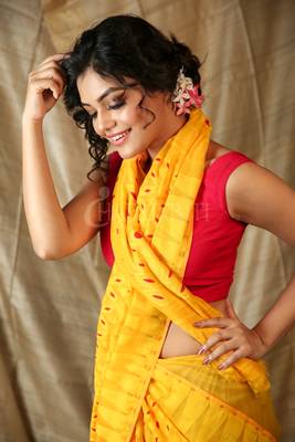 Yellow hand woven blended cotton saree  3