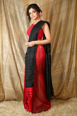 Red hand woven blended cotton saree  2