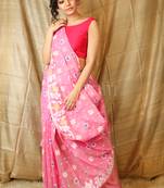 Light pink hand woven blended cotton saree 