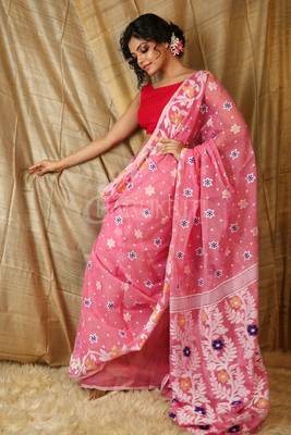 Light pink hand woven blended cotton saree  2
