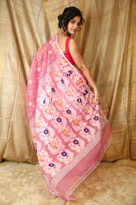 Light pink hand woven blended cotton saree  3