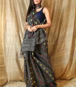 Grey Hand Woven Blended Cotton Saree Without Blouse