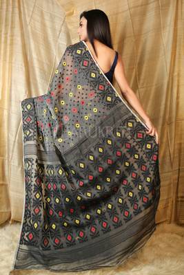 Grey Hand Woven Blended Cotton Saree Without Blouse 3