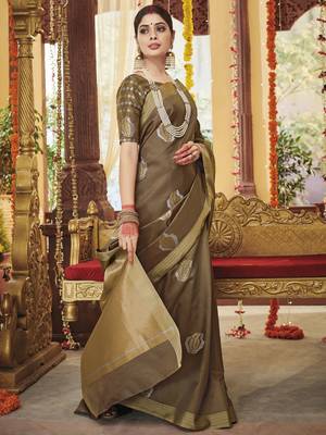 Brown woven silk blend saree with blouse 1