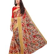 Beige printed linen saree with blouse