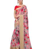 Baby pink printed linen saree with blouse