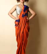 Orange plain blended cotton saree with blouse