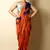 Orange plain blended cotton saree with blouse