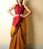 Yellow plain blended cotton saree with blouse