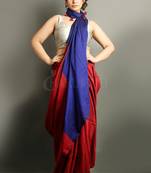 Red plain blended cotton saree with blouse