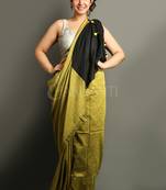 Yellow plain blended cotton saree with blouse