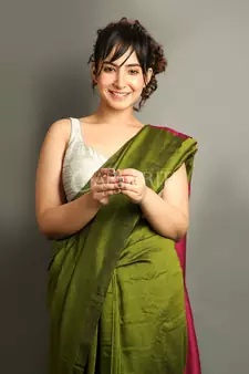 Green plain blended cotton saree with blouse
