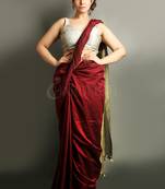 Maroon plain blended cotton saree with blouse